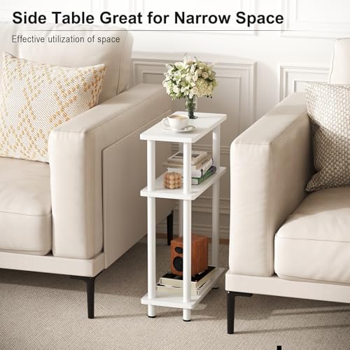 Apicizon White Narrow 3-Tier Side Table - Small End & Nightstand
