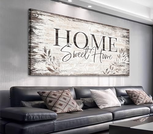 ArteWOODS Large Dark Brown Farmhouse Wall Art Sign - Home Sweet Home Canvas 40x20 in - Rustic Living Room Decor Variation of Home Sweet Home / Wrapped Canvas / 40L x 20W