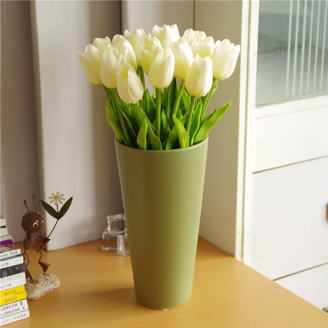 Real Touch Mini PU Tulips Bouquet - Premium Artificial Flowers for Wedding, Home & Event Decor (Set of 30, Cream White)