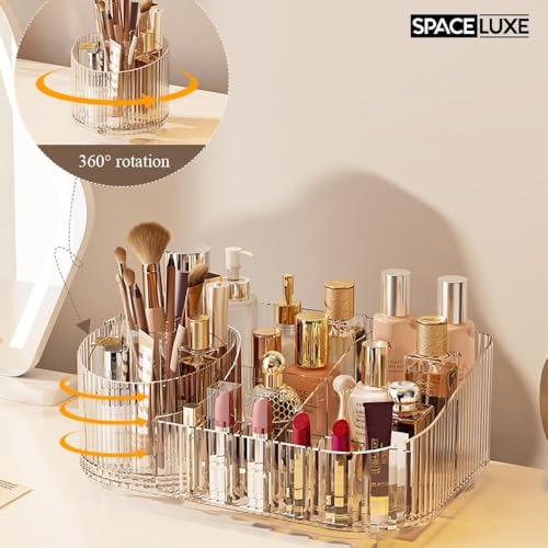 Large Makeup Organizer with Drawers, 360° Rotating Brush Holder