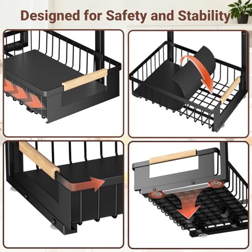 Under Sink Organizer 2 Pack Black - L-Shaped Pull Out Cabinets, Adjustable Metal Storage Rack