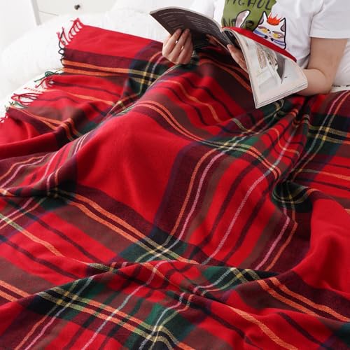 Christmas Red Plaid Throw Blanket for Couch & Bed - 50x60 inches, Soft & Cozy, Battilo Holiday Decor