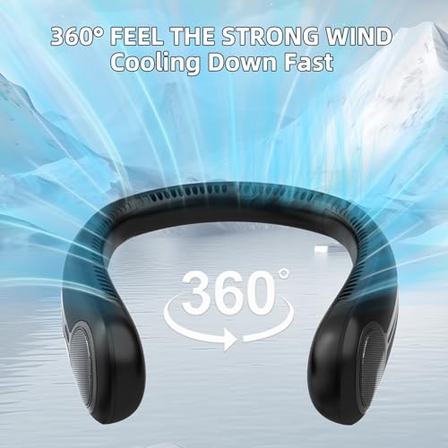 Black Portable Neck Fan, Rechargeable Bladeless Personal Wearable Fan with LED Display