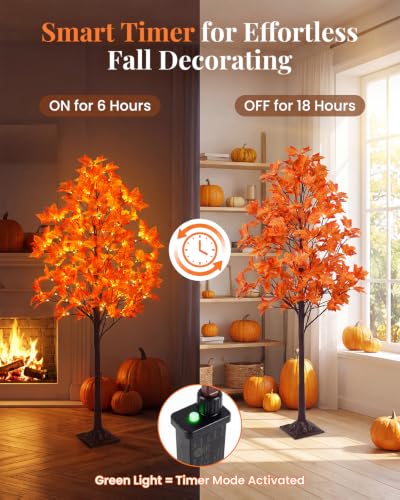 5FT Lighted Maple Tree with 96 LED & 192 Leaves - Fall Decor, Timer, Indoor Outdoor - 2 Pack Variation