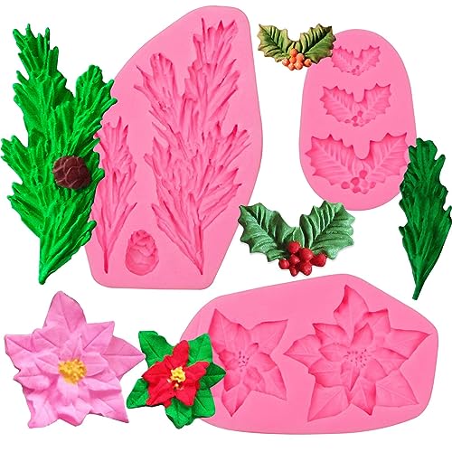 Holly Leaf Silicone Mold Set 3-Pack for Fondant, Chocolate & Candy Christmas Decorations