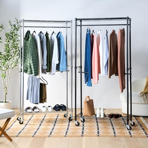 Adjustable Double Garment Rack with Wheels - Black, 72 Inch Height