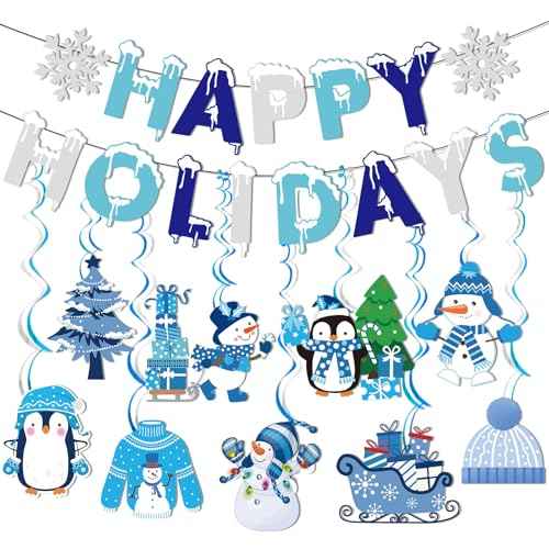 Happy Holidays Banner Happy Holidays Decorations Winter Banner with Winter Wonderland for Holiday Decorations Christmas Decorations Christmas Party Decorations