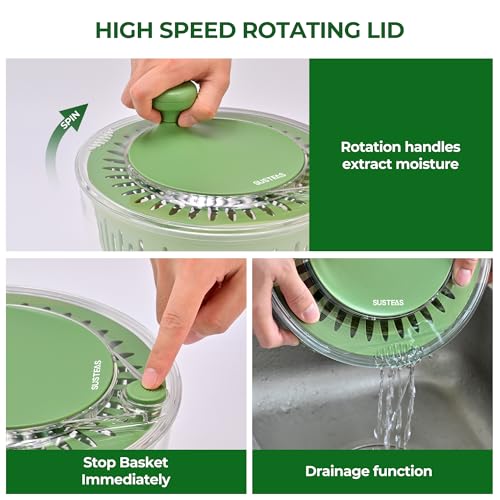 SUSTEAS Large Salad Spinner with 5-Blade Slicer, 5 Qt - Easy Wash Dry & Chop