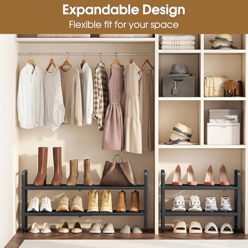 Black SAYZH Expandable Shoe Rack 2-Tier Closet Organizer with Mesh Shelves