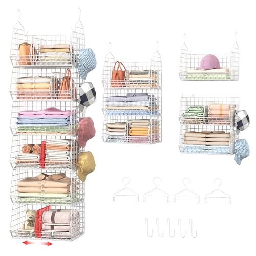 Jautokerdar 6-Tier White Hanging Closet Organizer with Dividers & Hooks
