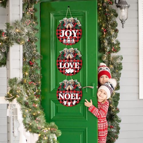 OuMuaMua Black Plastic Nativity Christmas Signs Set - Christian Door Decor, Buffalo Plaid, 6-Pc
