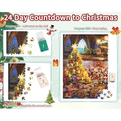 Advent Calendar 2025 Christmas Puzzle - Santa's Workshop, 1008 Pieces 24 Days of Christmas Countdown Advent Calendar Puzzle, Christmas Decor Ideas Jigsaw Puzzles for Adults Kids