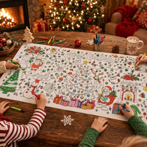 Christmas Coloring Tablecloth for Kids 30 x 72 Inch Giant Coloring Poster - SUNPROUND (Variation: Christmas)