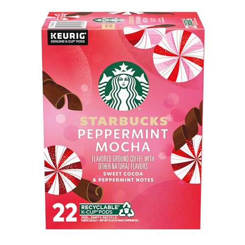 1 Pack Starbucks Peppermint Mocha Flavored Coffee K-Cup Pods for Keurig, 100% Arabica