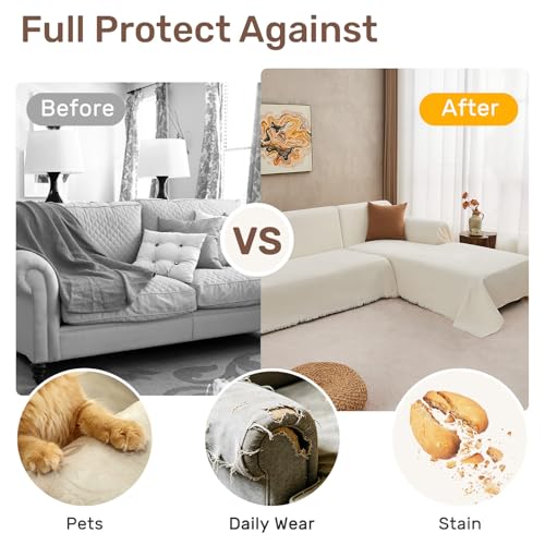Sectional Couch Cover 2 Pieces - Cream White / 71x118+91x134 Inches - XXXL