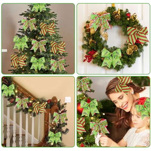Christmas Bows Set 12 Pcs 6.2in Red Green Holiday Tree Decorations