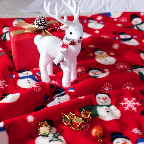 Touchat Sherpa Fleece Throw Blanket 50" x 60" Red Snowman - Cozy Christmas Plug-in