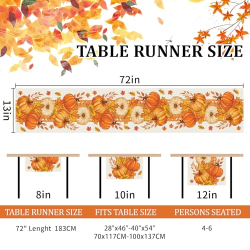 Bloss Thanksgiving Table Runner 13x72in with Maple Leaf & Pumpkin – Yellow Fall Decor