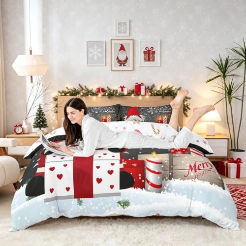 Twin Santa Gnomes Xmas Bedding Set - 2pc Duvet Cover & Pillow Sham, Erosebridal, Color 01