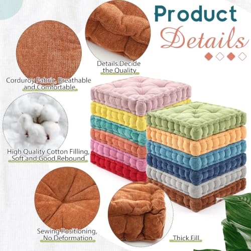 Large Square Floor Cushions Set - 12 Colorful 20x20 Inch Lounge Pillows