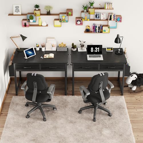 DLisiting 32 Inch Small Computer Desk with Drawers - Black, Space Saving Student & Gaming Table