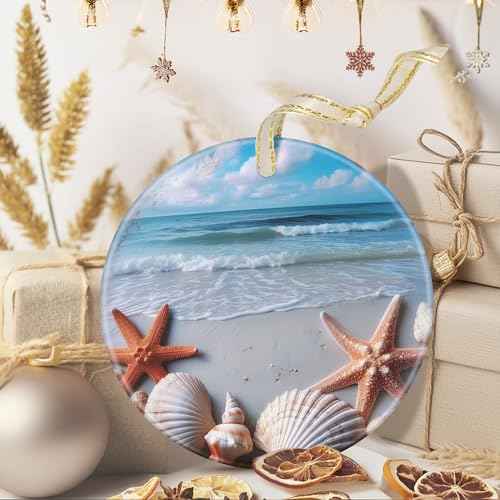 3.5" Ceramic Christmas Ornaments, Christmas Tree Ornaments, Heirloom Keepsake, Gift Exchange, Gift Idea, Bauble Present - Beach