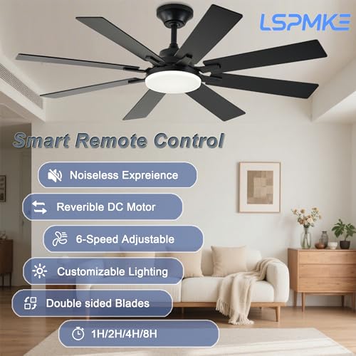 Black 52 Inch Ceiling Fan with Light & Remote for Indoor/Outdoor Use