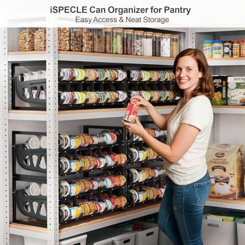 iSPECLE 120 Can Pantry Organizer - Black Auto-Rolling Expandable Can Rack