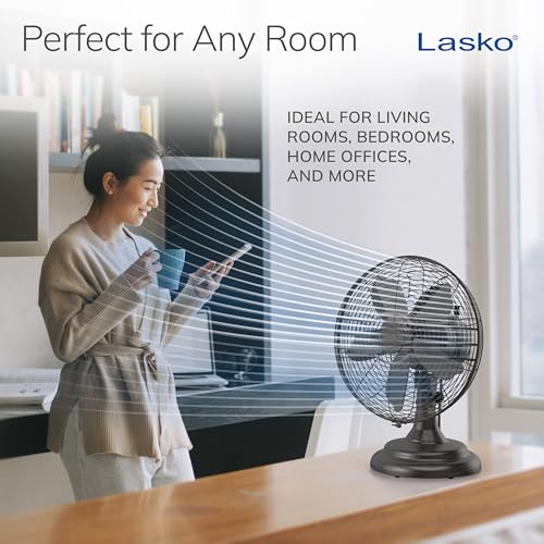 Portable Oscillating Table Fan - 17-Inch Bronze Metal Desk Fan - Quiet 3-Speed Electric Fan - Variation of THIS listing