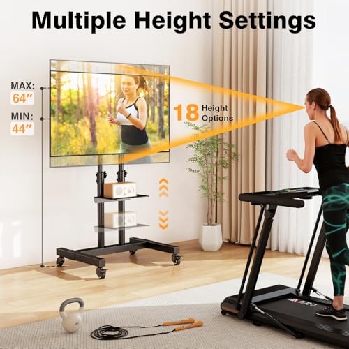 Mobile TV Stand with Mount for 32-83 Inch TVs - Adjustable Floor Cart with Locking Wheels