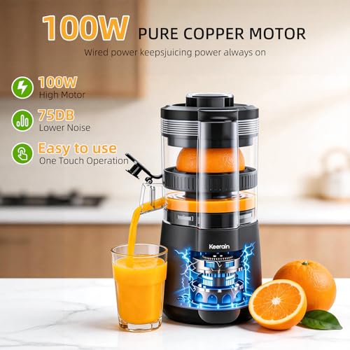 Keerain Electric Citrus Juicer Machine with 2 Cones - One-Touch Orange & Fruit Extractor