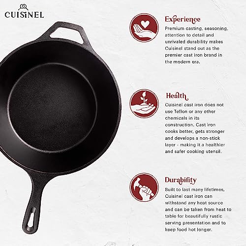 Cast Iron Skillet with Lid - 3 Qt Deep Frying Pan & Multi-Use Cooker - 10 Inch, Pre-Seasoned, Versatile Cookware