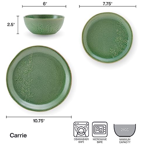 12-Piece Dinnerware Set Service for 4 - Green Floral Stoneware