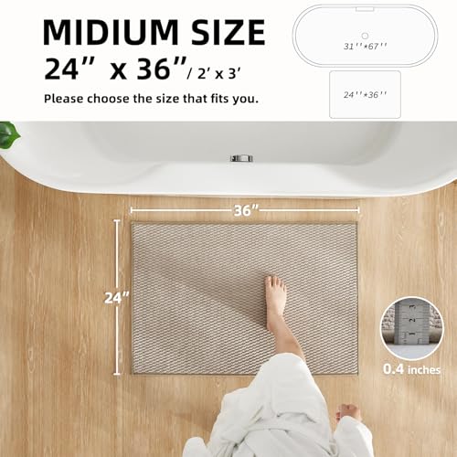 BEIGE Bathroom Rug 24x36 Inches Non Slip Washable Quick Dry Bath Mat - Rectangular Variation 01