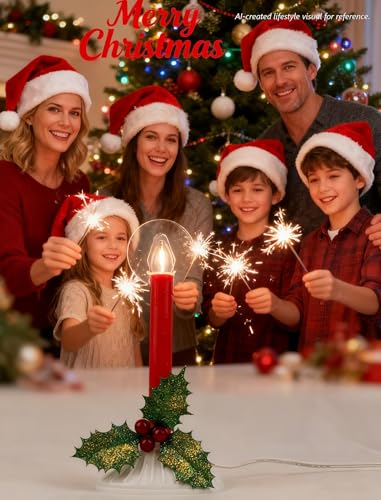 Adirxon Red Plug-in Christmas Window Candle Lights 2-Pack with Extra Bulbs, Warm White Glow