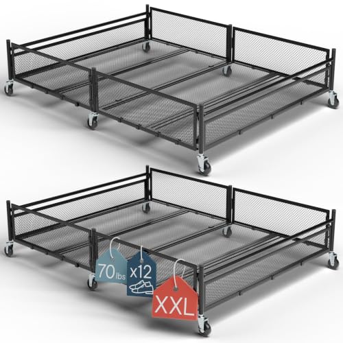 Under Bed Storage Bin with Wheels Pack of 2 - 86L Heavy Duty Metal, Large Capacity