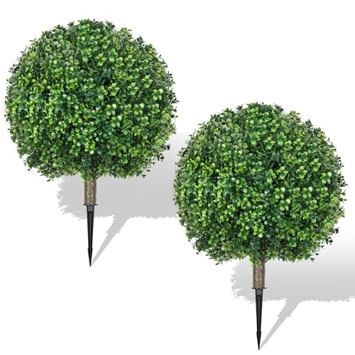 Artificial Boxwood Topiary Outdoor Plants 25.6 Inches - 2 Pack, Realistic Bushes for Garden & Patio