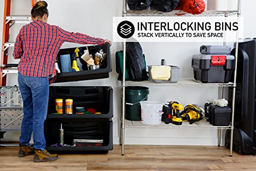 Heavy Duty Stack Bins - Interlocking Nesting Storage Containers Pack of 3 - Black