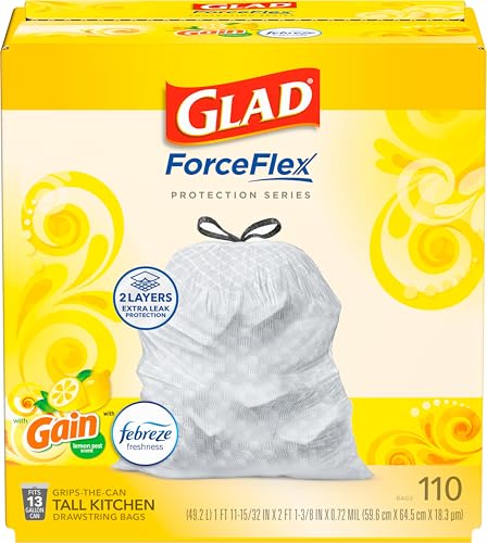 13 Gallon Tall Kitchen Trash Bags with Scented Drawstring - Gain Lemon Zest, 110 Count