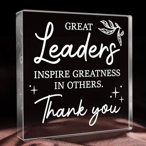 Leader Gifts for Women Men, Boss Gifts for Women, Thank You Acrylic Plaque, Appreciation Gifts for Boss Leader Supervisor Mentor on Christmas Bosses Day Retirement Leaving, Clear Acrylic Leader Plaque Decorative Sign for Office Desk Decor