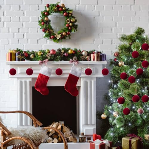 6pcs Velvet Christmas Balls 2.36 Inches Flocked Christmas Hanging Ornaments Ball Red Xmas Tree Velvet Balls for DIY Craft Projects Wedding Christmas Tree Home Decor