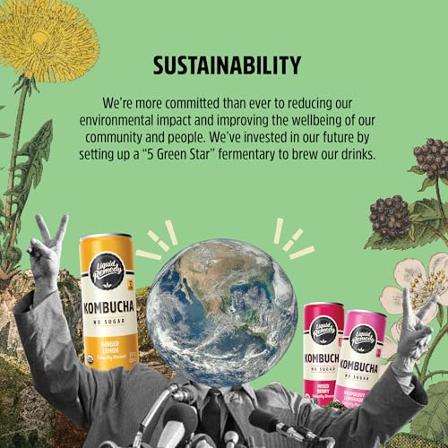 Liquid Remedy Sugar-Free Organic Kombucha Drink Variety Pack - Gut Health Probiotic Tea - 8.5 Fl Oz Cans, 24-Pack - Super Sampler