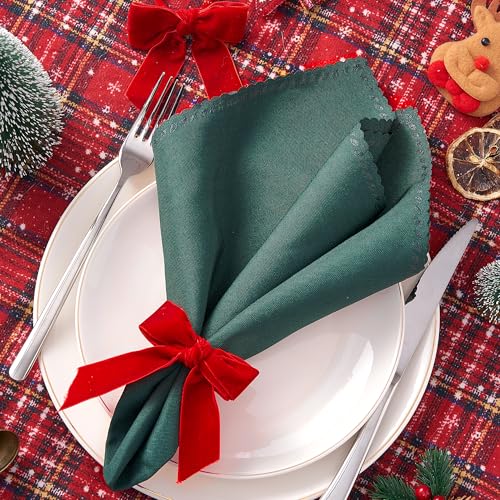 Christmas Red Velvet Bow Napkin Rings Set of 6 for Table Decorations
