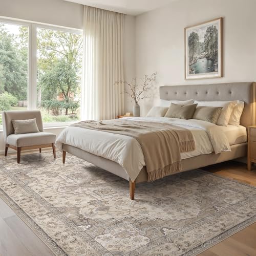 EIEIHOUSE 7x9 Rectangular Washable Vintage Area Rug for Living Room Brown/Multi