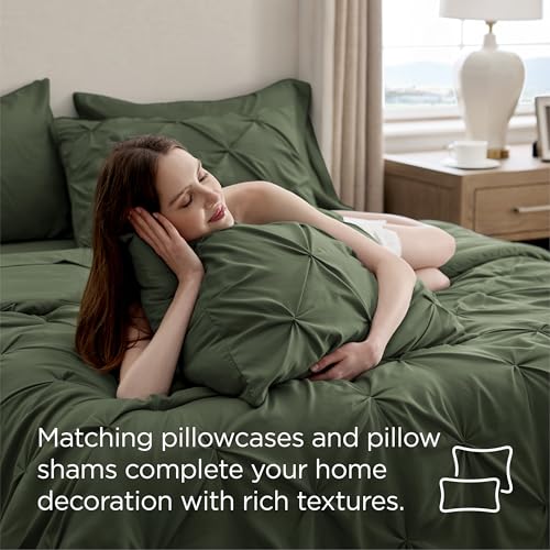 Bedsure 7-Piece California King Comforter Set & Sheets - Olive Green Bedding, Variation 02