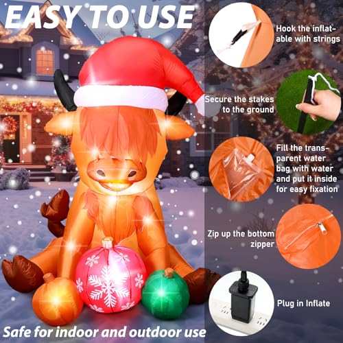 4.9 ft Christmas Inflatable Cow with Santa Hat