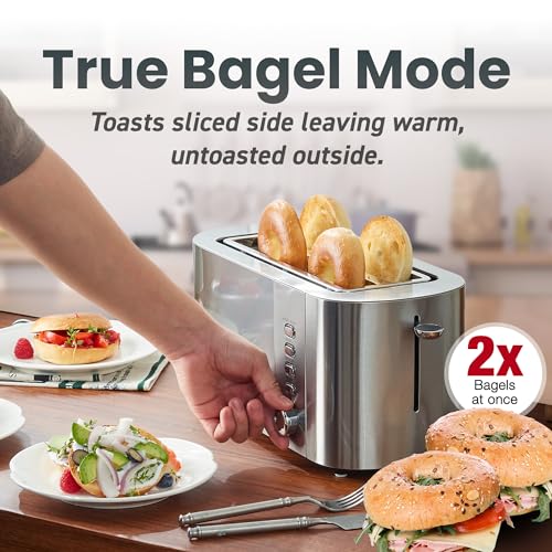 Elite Gourmet 4-Slice Stainless Steel Long Slot Toaster with 1.5” Wide & Deep Slots