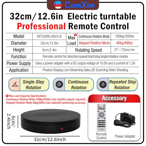 12.6-Inch Black Motorized Rotating Display Turntable with 300lbs Capacity