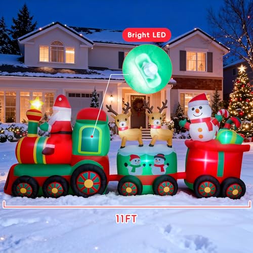 11 Ft Christmas Inflatable Train with Santa Reindeer Snowman Outdoor Decor LED Yard Display