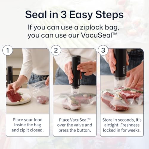 VacuSeal Handheld Food Vacuum Sealer with 45 Bags - Cordless & Reusable